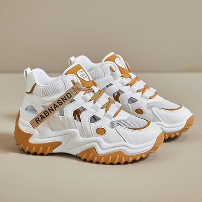 2023-as nyári légáteresztő diáksportcipők Új, magas felső üreges Daddy cipők Női alkalmi magasító cipők