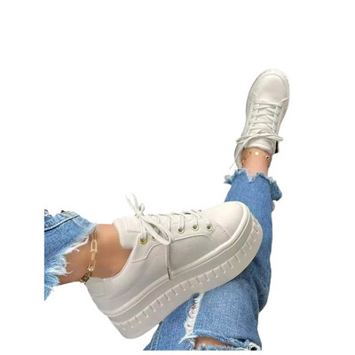 2023 Ženske tenisice Jednobojne Pu Bijele cipele Visina za skejtbord Platforma Vulkanizirane ležerne zimske ženske ravne cipele na vezanje