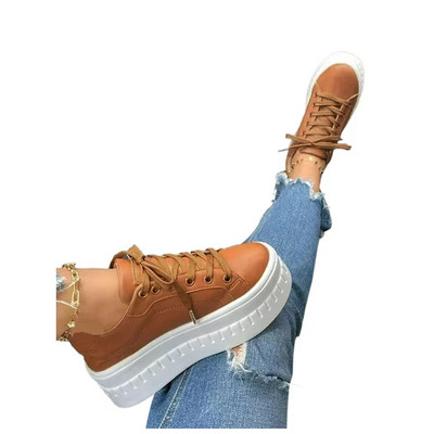 2023 Ženske tenisice Jednobojne Pu Bijele cipele Visina za skejtbord Platforma Vulkanizirane ležerne zimske ženske ravne cipele na vezanje