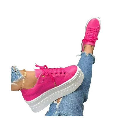 2023 Ženske tenisice Jednobojne Pu Bijele cipele Visina za skejtbord Platforma Vulkanizirane ležerne zimske ženske ravne cipele na vezanje