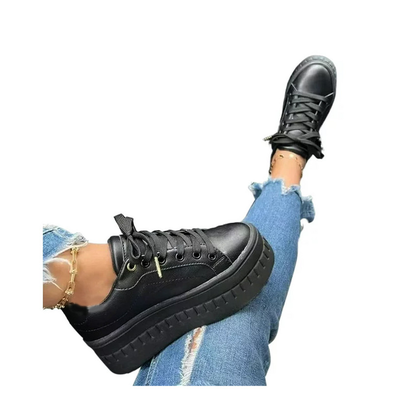 2023 Ženske tenisice Jednobojne Pu Bijele cipele Visina za skejtbord Platforma Vulkanizirane ležerne zimske ženske ravne cipele na vezanje