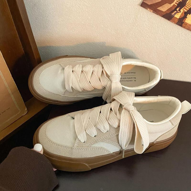 Vintage vászoncipők koreai divat 2023 Patchwork vászon tornacipők Női egyszínű napi viselet Alkalmi női lábbelik