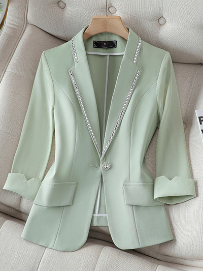 XFPV női, háromnegyedes ujjú, alkalmi gyémánt patchwork temperamentumú, egysoros blézerkabát, 2023. tavaszi ősz SM7962