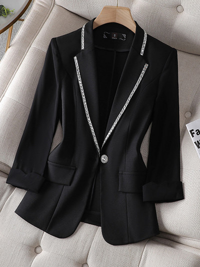 XFPV női, háromnegyedes ujjú, alkalmi gyémánt patchwork temperamentumú, egysoros blézerkabát, 2023. tavaszi ősz SM7962