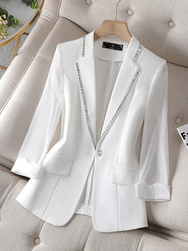 XFPV női, háromnegyedes ujjú, alkalmi gyémánt patchwork temperamentumú, egysoros blézerkabát, 2023. tavaszi ősz SM7962