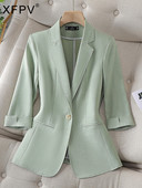 XFPV Γυναικεία περιστασιακή ιδιοσυγκρασία Πράσινο παλτό με μονό στήθος σακάκι μπλέιζερ Fashion New Tide Άνοιξη Φθινόπωρο 2023 SM7789