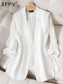 XFPV Γυναικείο Λευκό Λεπτό Μπλουζάκι Μονό Στήθος Παλτό Μπλέιζερ Ιδιοσυγκρασίας Μόδα Νέα Παλίρροια Άνοιξη Φθινόπωρο 2023 SM7785