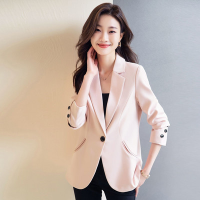 XFPV ženski ležerni svijetloružičasti tanak kaput s urezanim blejzerom s jednim kopčanjem Temperamentni kaput New Tide proljeće jesen 2023. SM7791