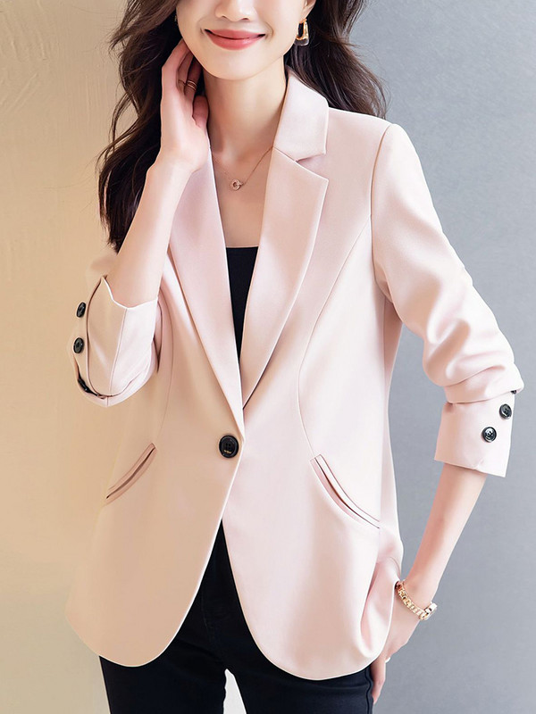 XFPV ženski ležerni svijetloružičasti tanak kaput s urezanim blejzerom s jednim kopčanjem Temperamentni kaput New Tide proljeće jesen 2023. SM7791