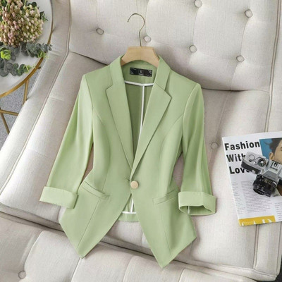 XFPV Γυναικείο Πράσινο μανίκι τριών τετάρτων casual ταμπεραμέντο Μονό στήθος παλτό μπλέιζερ Μόδα Νέο Φθινόπωρο 2023 SM7788