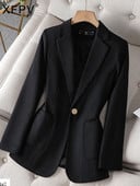 XFPV Γυναικείο μονό κουμπί Μαύρο παχύρρευστο μακρυμάνικο μπλέιζερ με ιδιοσυγκρασία Παλτό Μόδα Νέα Παλίρροια Φθινόπωρο 2023 SM8241