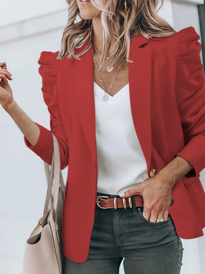Ženski sako s puf rukavima, ležerni uredski sako s otvorenim prednjim dijelom i dugim rukavima s džepovima, radno odijelo, gornja odjeća, kaput 2023.