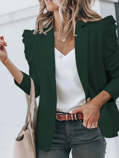 Ženski sako s puf rukavima, ležerni uredski sako s otvorenim prednjim dijelom i dugim rukavima s džepovima, radno odijelo, gornja odjeća, kaput 2023.