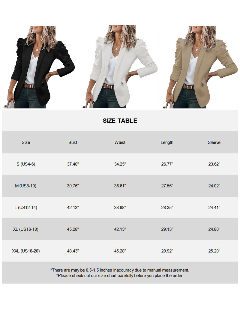 Ženski sako s puf rukavima, ležerni uredski sako s otvorenim prednjim dijelom i dugim rukavima s džepovima, radno odijelo, gornja odjeća, kaput 2023.