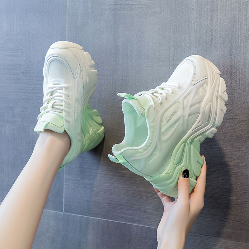 Moteriški mišrios spalvos stambūs sportbačiai 2023 m. pavasarį kvėpuojantys tinkliniai platforminiai sportiniai batai, suvarstomi moteriški, storu padu laisvalaikio batai Mujer