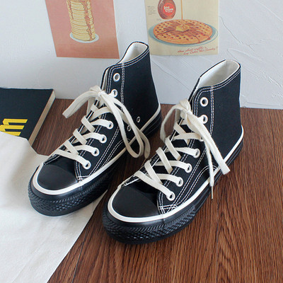 Ženske platnene tenisice s visokim vrhom proljeće 2023. Ženske vulkanizirane ravne tenisice na vezanje Ležerne tenisice Ženske bijele crne