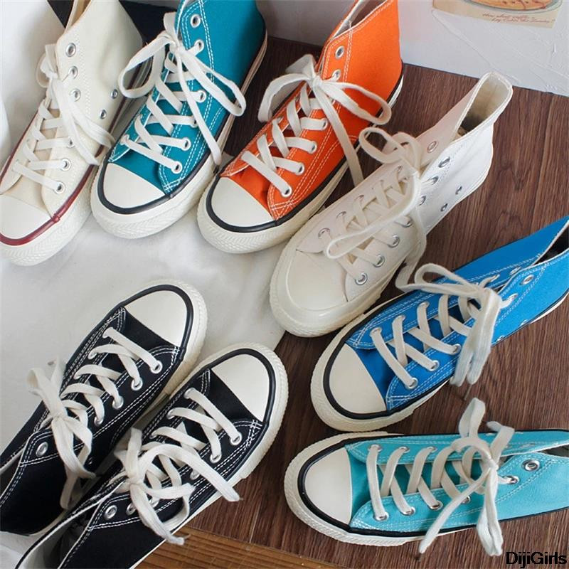 Ženske platnene tenisice s visokim vrhom proljeće 2023. Ženske vulkanizirane ravne tenisice na vezanje Ležerne tenisice Ženske bijele crne