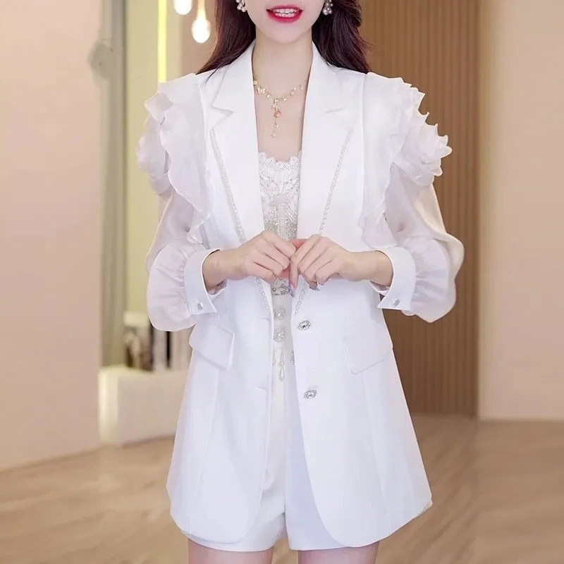 Άνοιξη Καλοκαίρι 2023 Νέο γυναικείο κοστούμι Ζακέτα με μακρυμάνικο μπλουζάκια με καμπύλες Λεπτό ματισμένο παλτό blazer Γυναικεία εξωτερικά ενδύματα