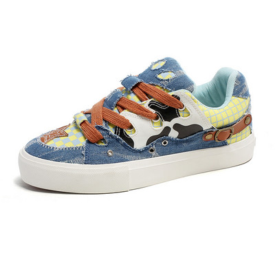 Μόδα Τζιν Μπλε Ανδρικά Παπούτσια Skateboard Αντιολισθητικά Άνετα Αθλητικά Παπούτσια Ανδρικά Δερμάτινα Ραφή Ζευγάρι Σχεδιαστή Παπούτσια