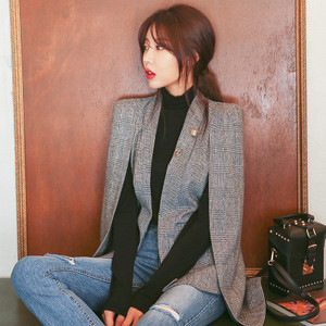 Kevad-sügismantel, keeb, bleiser, naiste pontšo mantel, sälk, lõhestatud rev, pikkade varrukatega vabaajariided ülikond jakk Naiste välirõivad topsid