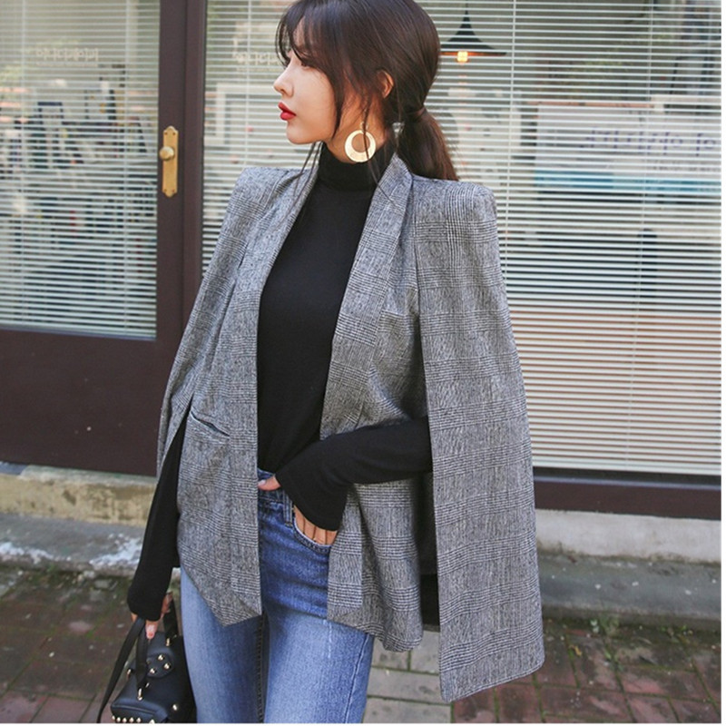 Kevad-sügismantel, keeb, bleiser, naiste pontšo mantel, sälk, lõhestatud rev, pikkade varrukatega vabaajariided ülikond jakk Naiste välirõivad topsid