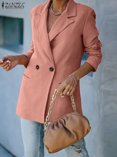 2023 ZANZEA Ανοιξιάτικο Blazer Κοστούμια Γυναικεία Μόδα Λαιμόκοψη μακρυμάνικο Λεπτά Παλτό Casual Κομψά Γυναικεία Γυναικεία Ενδύματα Μασίφ μπουφάν