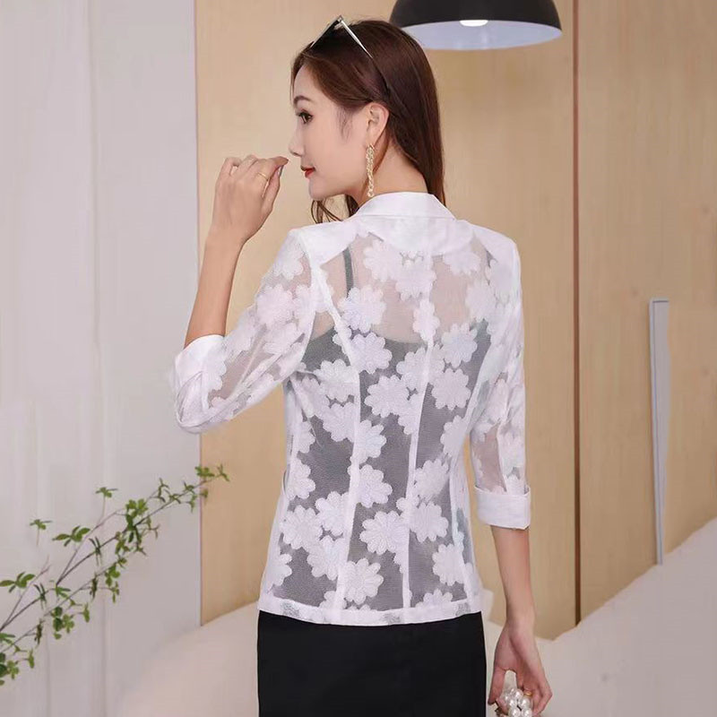 Naiste bleiser jakk Kevadsuvi Uus õhuke kardigan päikesekaitserõivad Õõnes pits Kolmeveerandvarrukatega Naiste top ülikond