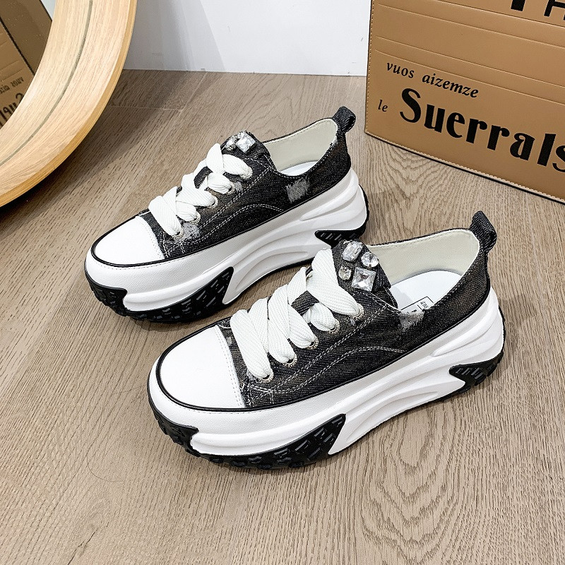 Ženske cipele 2023. Visokokvalitetne platnene tenisice s visokim potpeticama s ravnim dnom Jesenske cipele na vezivanje u različitim bojama Ženske vulkanizirane cipele