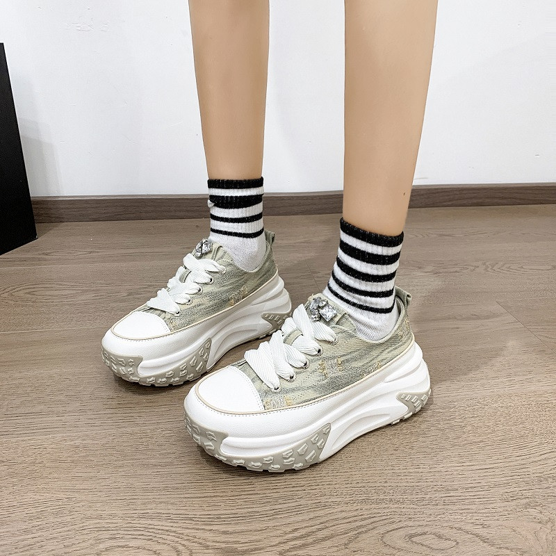 Ženske cipele 2023. Visokokvalitetne platnene tenisice s visokim potpeticama s ravnim dnom Jesenske cipele na vezivanje u različitim bojama Ženske vulkanizirane cipele