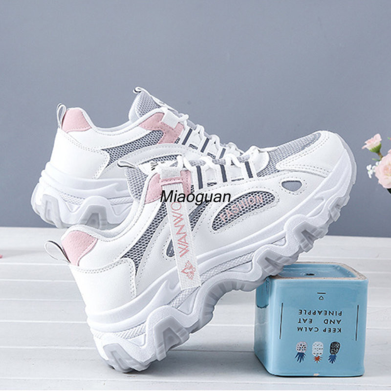 Ženske nove debele tenisice Ženske prozračne mrežaste ležerne tenisice s platformom Teniske ženske platforme Vulkanizirane cipele na vezanje Proljeće