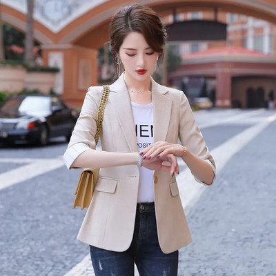 Λεπτό κοντό μικρό κοστούμι Γυναικείο σακάκι 2023 Νέο Άνοιξη Καλοκαίρι Λεπτό ένα κουμπί με μανίκια τρία τέταρτα Γυναικεία blazers Γυναικεία κοστούμια