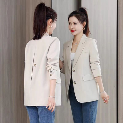Novi jesenski ženski blejzer 2023. Korejski sakoi dugih rukava s urezima Ženska jakna za uredske poslove Tanki prikladni sakoi Ženska jakna