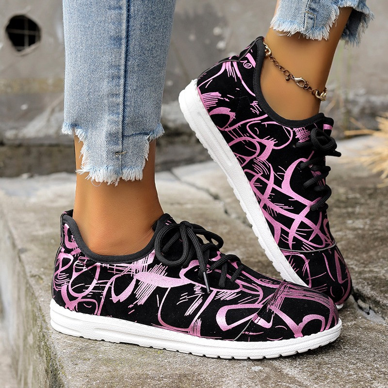 Medvilniniai audiniai žemakulniai sportbačiai 2023 m. suvarstomi moteriški batai pavasario/rudens spauda Mišrių spalvų sportbačiai Zapatillas Deportivas