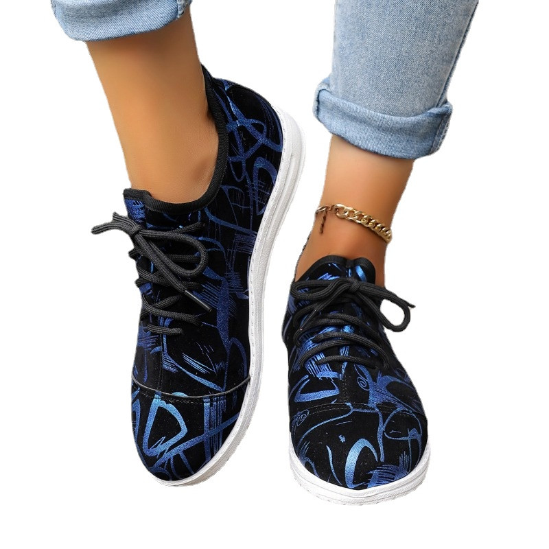 Medvilniniai audiniai žemakulniai sportbačiai 2023 m. suvarstomi moteriški batai pavasario/rudens spauda Mišrių spalvų sportbačiai Zapatillas Deportivas