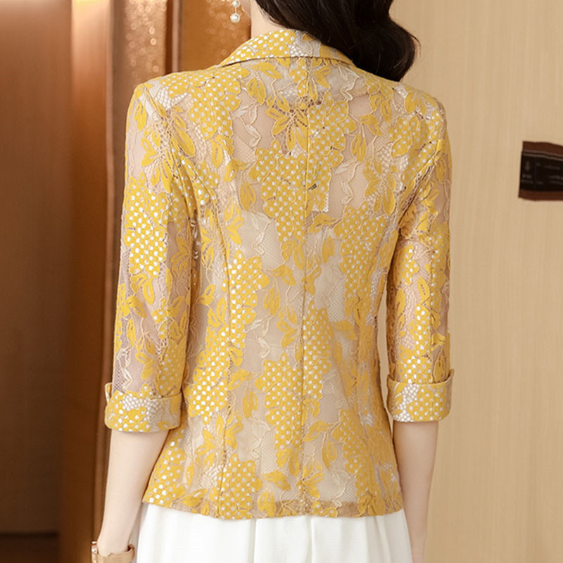 Δαντελένιο γυναικείο σακάκι σακάκι Άνοιξη Καλοκαίρι Νέο λεπτό κορεάτικο με ένα κουμπί παντός αγώνα Μόδα Κορυφαία γυναικεία κοστούμια με μανίκια τριών τετάρτων