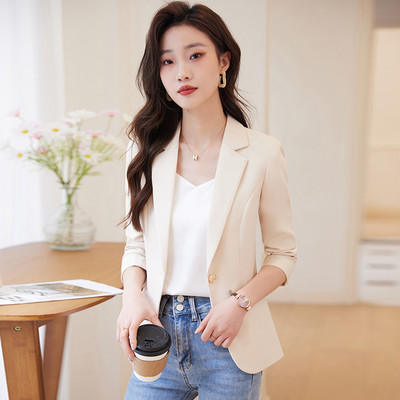 Κοντό γυναικείο παλτό Νέο φθινόπωρο 2023 Κορεάτικο μακρυμάνικο μονόχρωμο μονόχρωμο μπλέιζερ με τζάκετ πανωφόρια πανωφόρια