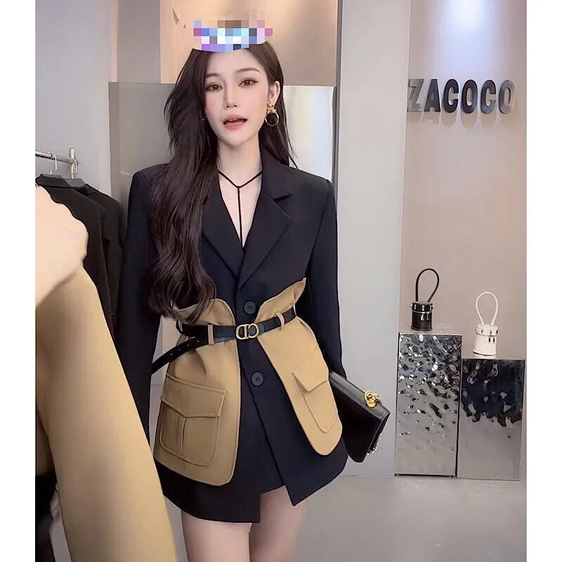 Κορεάτικο ανοιξιάτικο κοστούμι φθινοπωρινό γυναικείο σακάκι 2023 Νέο ρετρό μακρυμάνικο μονόχρωμο ιδιοσυγκρασία λεπτό γυναικείο παλτό