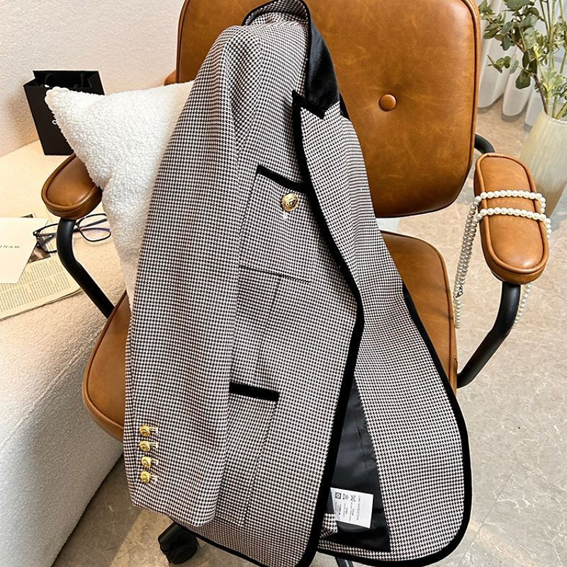 Γυναικείο σακάκι 2023 Νέα μόδα ρετρό Thousand Bird δικτυωτό κοστούμι Γυναικείο συνονθύλευμα φθινοπώρου Αδυνατιστικό ζιβάγκο μέσης Γυναικεία