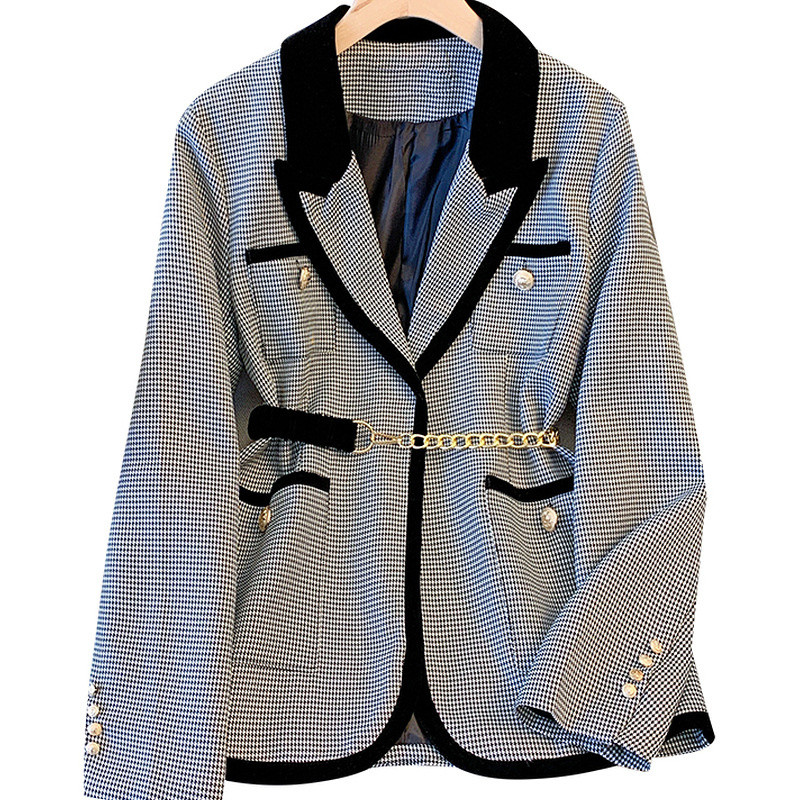 Γυναικείο σακάκι 2023 Νέα μόδα ρετρό Thousand Bird δικτυωτό κοστούμι Γυναικείο συνονθύλευμα φθινοπώρου Αδυνατιστικό ζιβάγκο μέσης Γυναικεία