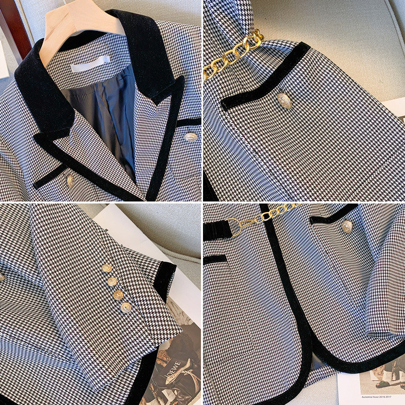 Γυναικείο σακάκι 2023 Νέα μόδα ρετρό Thousand Bird δικτυωτό κοστούμι Γυναικείο συνονθύλευμα φθινοπώρου Αδυνατιστικό ζιβάγκο μέσης Γυναικεία