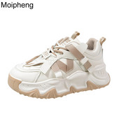Moipheng Γυναικεία Casual Παπούτσια Skateboard Χονδρά αθλητικά παπούτσια με χοντρή σόλα που αναπνέουν με κορδόνια βουλκανισμένα παπούτσια Γυναικεία πάνινα παπούτσια πλατφόρμας