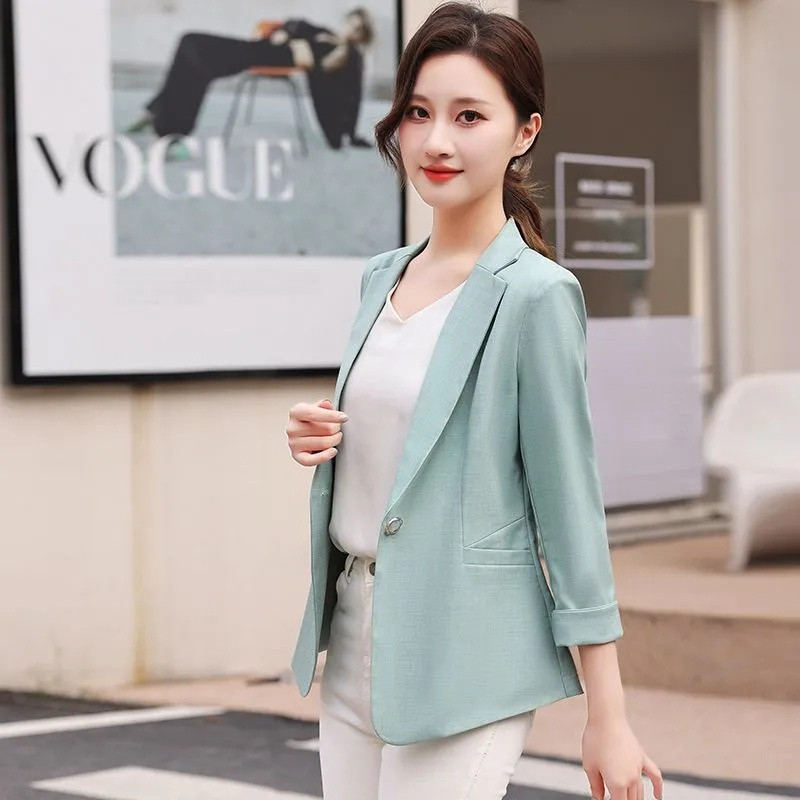 2023 Νέο Άνοιξη Καλοκαίρι Γυναικείο Μπουφάν 3/4 μανίκι Λεπτό Μόδα Κομψά Παλτό Casual Ταμπεραμέντο Blazer Femme Outwear 5XL