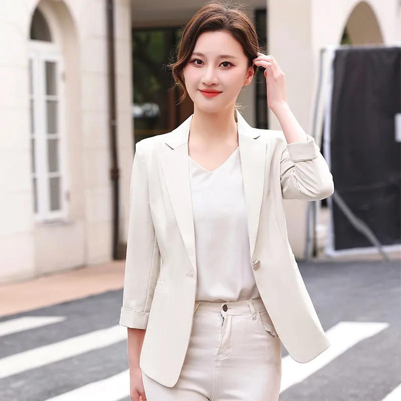 2023 Νέο Άνοιξη Καλοκαίρι Γυναικείο Μπουφάν 3/4 μανίκι Λεπτό Μόδα Κομψά Παλτό Casual Ταμπεραμέντο Blazer Femme Outwear 5XL