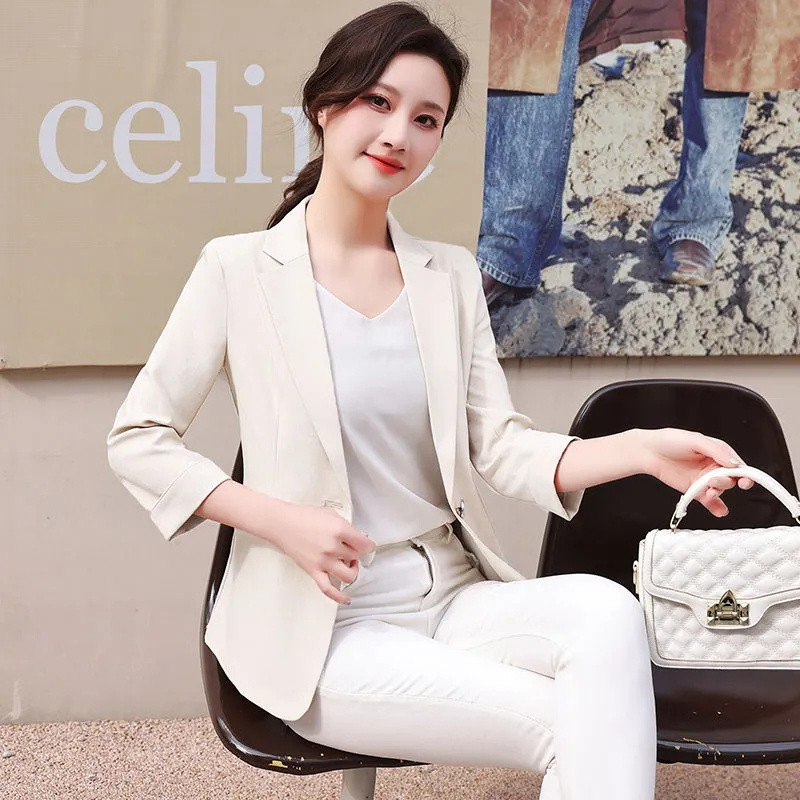 2023 Νέο Άνοιξη Καλοκαίρι Γυναικείο Μπουφάν 3/4 μανίκι Λεπτό Μόδα Κομψά Παλτό Casual Ταμπεραμέντο Blazer Femme Outwear 5XL