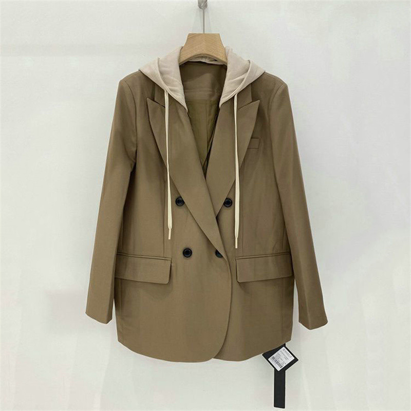 Proljetno-jesenski modni ženski sako dugih rukava s kapuljačom Novi korejski 2023. labavi ležerni ženski sakoi s dvostrukim kopčanjem za sve kombinacije