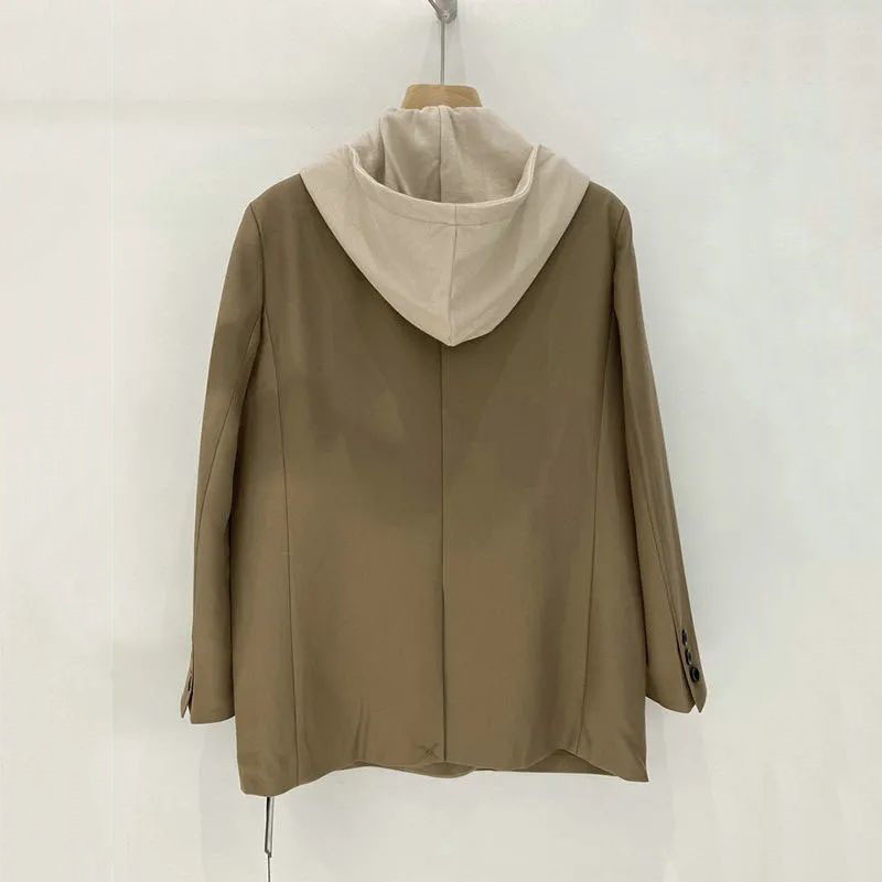 Proljetno-jesenski modni ženski sako dugih rukava s kapuljačom Novi korejski 2023. labavi ležerni ženski sakoi s dvostrukim kopčanjem za sve kombinacije