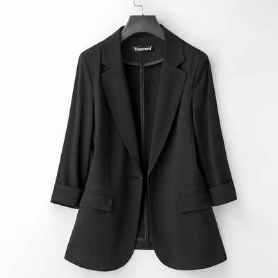 Pavasario vasaros moteriškas švarkas, moteriškas Naujas 2023 m. kostiuminis švarkas, moteriškas elegantiškas vienas mygtukas, trijų ketvirčių rankovių biuro viršutiniai drabužiai, 7XL