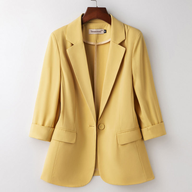 Pavasario vasaros moteriškas švarkas, moteriškas Naujas 2023 m. kostiuminis švarkas, moteriškas elegantiškas vienas mygtukas, trijų ketvirčių rankovių biuro viršutiniai drabužiai, 7XL
