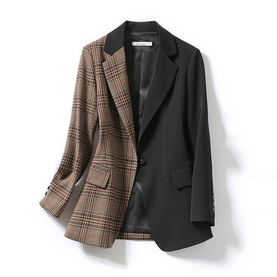 Spliced καρό κοστούμι γυναικείο 2023 Νέα άνοιξη φθινόπωρο με μονό κουμπί Γυναικεία blazers All-match Casual Work Office Γυναικεία φόρμα