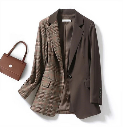 Spliced καρό κοστούμι γυναικείο 2023 Νέα άνοιξη φθινόπωρο με μονό κουμπί Γυναικεία blazers All-match Casual Work Office Γυναικεία φόρμα